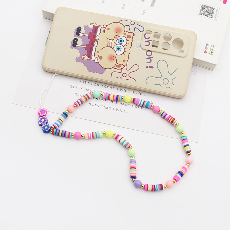 New Mixed Color Soft Pottery Pearl Mixed String Bohemian Simple Style Anti-Drop Function Mobile Phone Chain