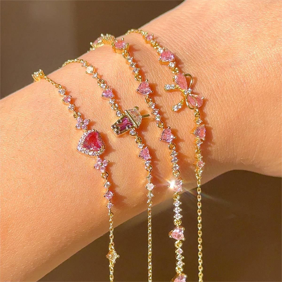 Ins Style Cute Sweet Bracelet Love Zircon Butterfly Festival Bracelet Women's Valentine's Day Gift Jewelry