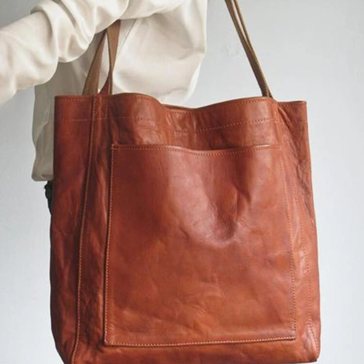 Pocket Women's Soft Leather Handheld Single Shoulder Retro Oil Wax Leather Large Capacity Fashion New Tote Bag