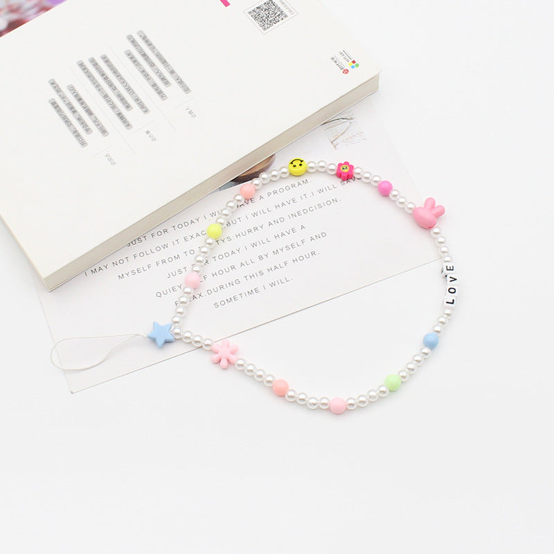 New Mixed Color Soft Pottery Pearl Mixed String Bohemian Simple Style Anti-Drop Function Mobile Phone Chain