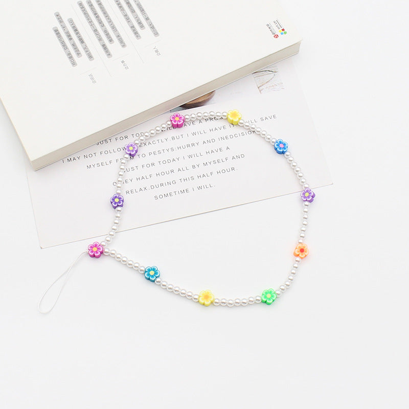 New Mixed Color Soft Pottery Pearl Mixed String Bohemian Simple Style Anti-Drop Function Mobile Phone Chain