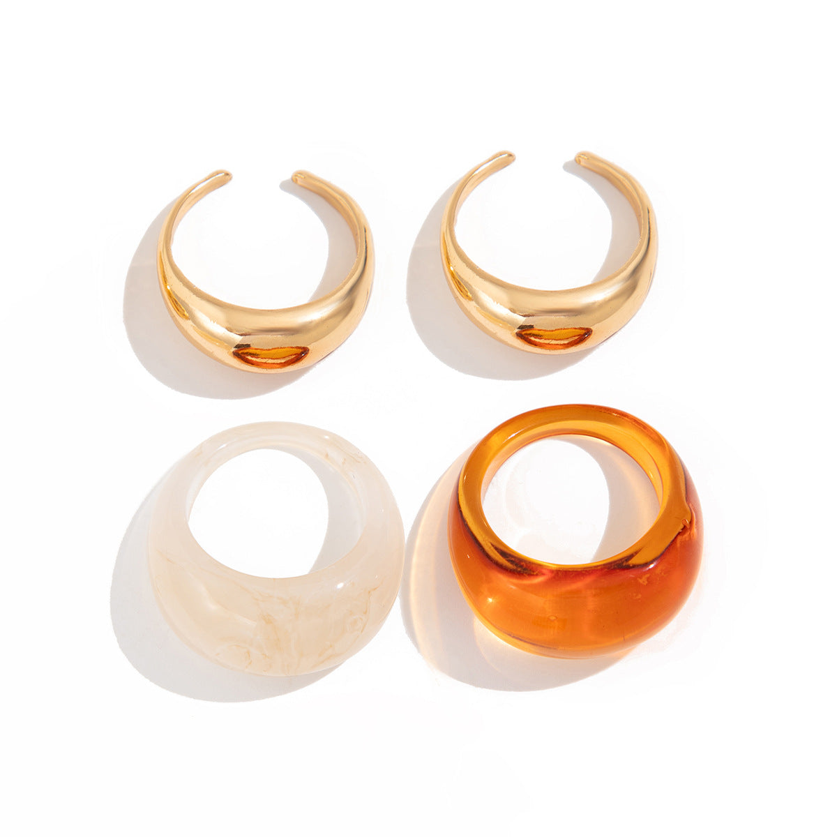 Ins style metal curved ring set retro geometric amber rings smooth surface