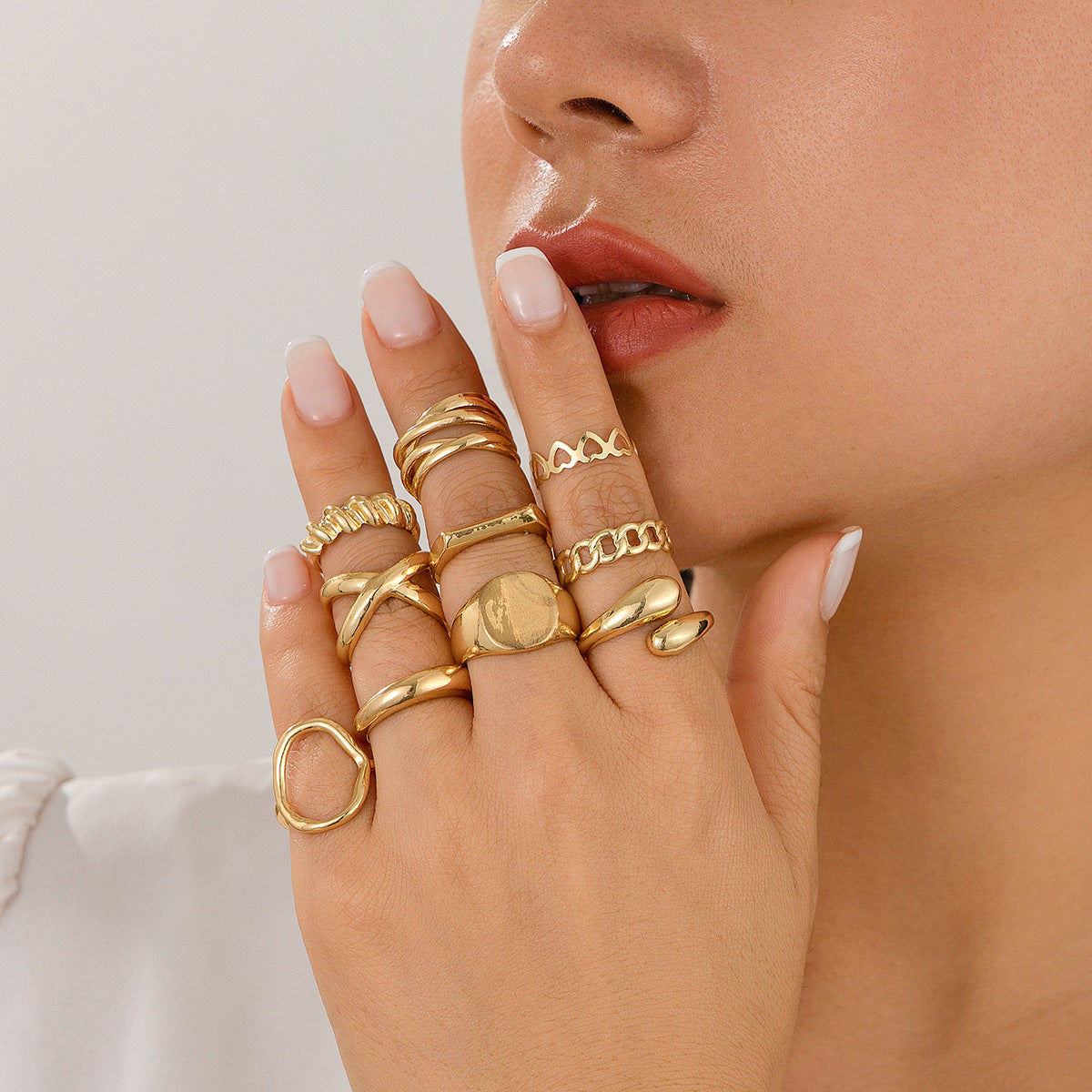 Ins Fried Dough Twists Hollow Cross Chain Ring Punk Alloy Versatile Set Ring